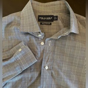 Polo Golf Ralph Lauren Shirt Mens Large L Black Blue Plaid Westerton Long Sleeve